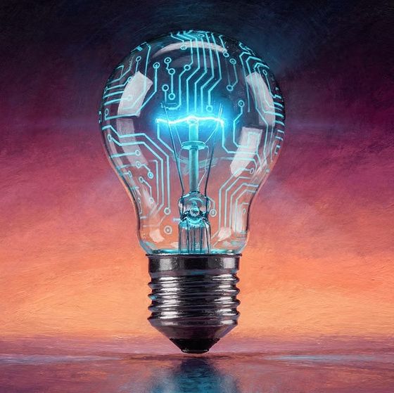 Illuminated lightbulb representing innovation